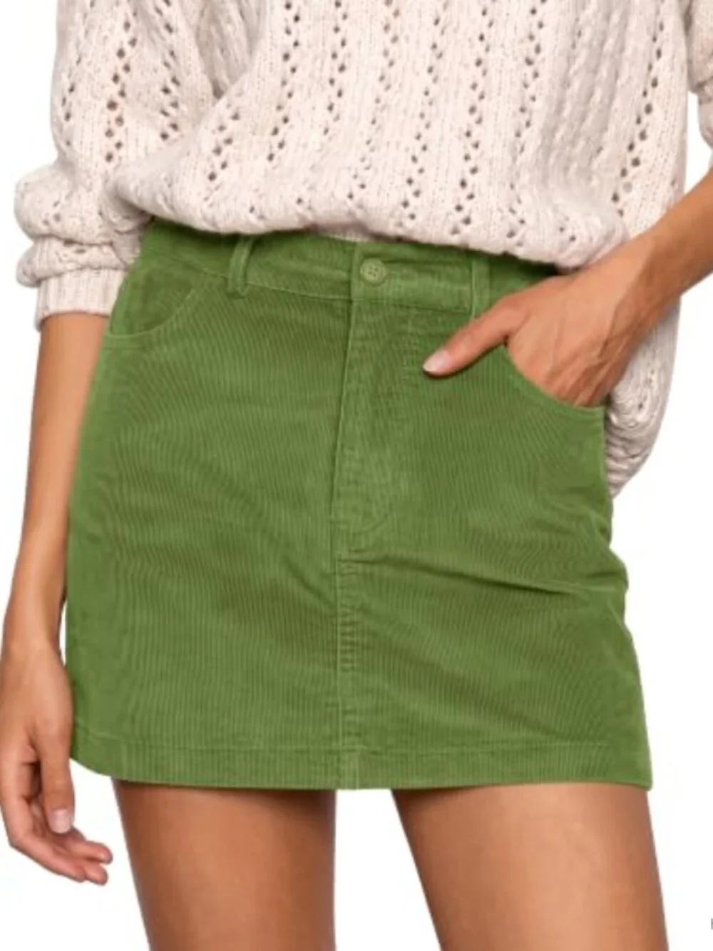 Women's High Waisted Mini Corduroy Skirt, Stretchy Pencil Skirt with Pockets